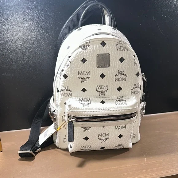 MCM White and Black Women’s Backpack MCM Backpacks | Designer Leather Large, Small & Mini  main image 4
